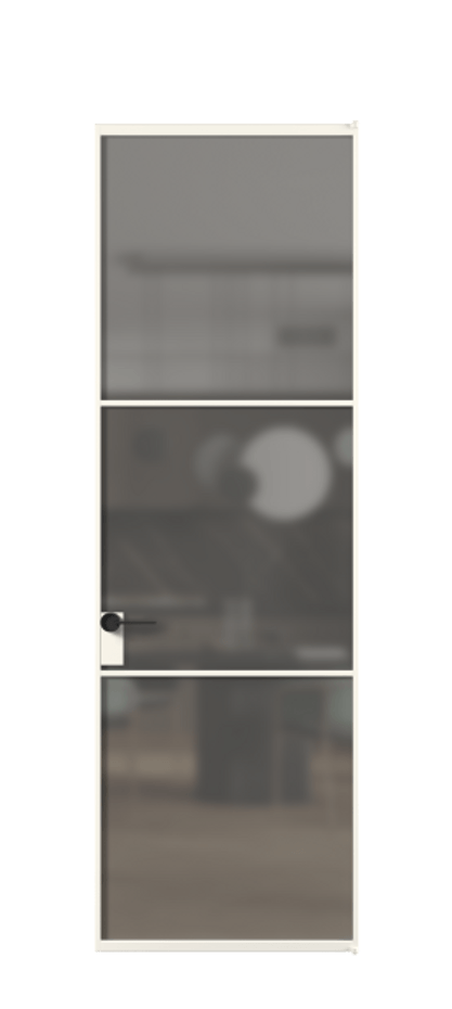 Алюминиевая дверь АЛПЛ040.03 Алюминий пудровый белый Сатинированное серое стекло, триплекс Цена 123970  | Volhovec