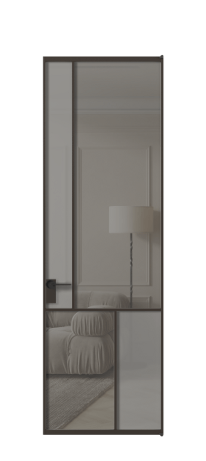 Межкомнатная дверь Mosaic АЛПЛ041.20 Алюминий антрацит Сатинированное серое стекло, триплекс, 6 мм + Прозрачное серое стекло, триплекс Цена 165870 ₽ | Volhovec