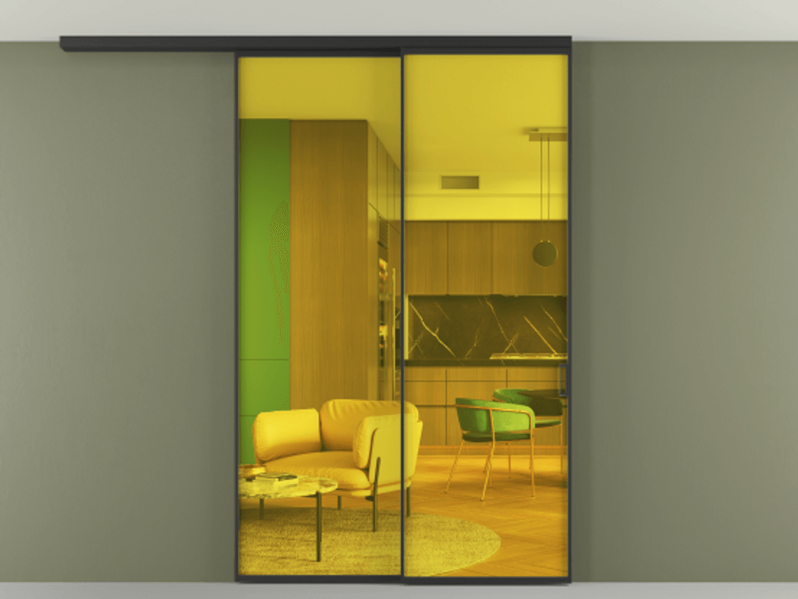 Перегородка Formato вдоль стены на потолок телескопик синхро 2 АЛПР 040.01 Алюминий Черный Прозрачное жёлтое стекло, триплекс Цена 13300 AZE | Volhovec