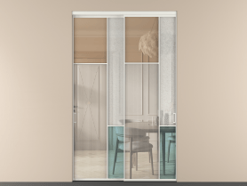 Алюминевая перегородка vnt2_7 Алюминий светло-серый Четыре стекла. Цвет Алюминий светло-серый. Материал Алюминий в эмали. Коллекция Перегородка Mosaic внутри проёма двустворчатая. Картинка.