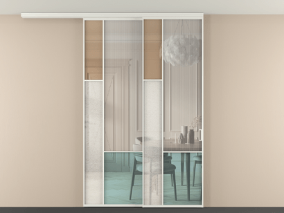 Алюминевая перегородка vdt2_6 Алюминий светло-серый Четыре стекла. Цвет Алюминий светло-серый. Материал Алюминий в эмали. Коллекция Перегородка Mosaic вдоль стены на потолок телескопик синхро 2. Картинка.