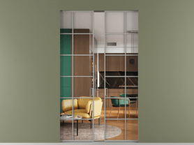 Алюминевая перегородка АЛПР 040.05 МНСР Crystalvision. Цвет Алюминий нейтральный серый. Материал Алюминий в эмали. Коллекция Перегородка Formato скрытый пенал двустворчатая. Картинка.