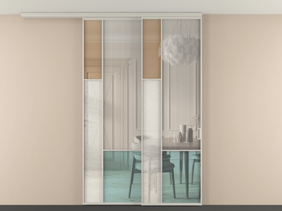 Алюминевая перегородка vdt2_6 Алюминий тёплый серый Четыре стекла. Цвет Алюминий тёплый серый. Материал Алюминий в эмали. Коллекция Перегородка Mosaic вдоль стены на потолок телескопик синхро 2. Картинка.