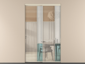 Алюминевая перегородка vnt2_7 Алюминий бежево-серый Четыре стекла. Цвет Алюминий бежево-серый. Материал Алюминий в эмали. Коллекция Перегородка Mosaic внутри проёма двустворчатая. Картинка.