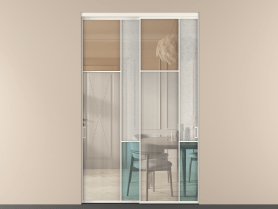 Алюминевая перегородка vnt2_7 Алюминий пудровый белый Четыре стекла. Цвет Алюминий пудровый белый. Материал Алюминий в эмали. Коллекция Перегородка Mosaic внутри проёма двустворчатая. Картинка.